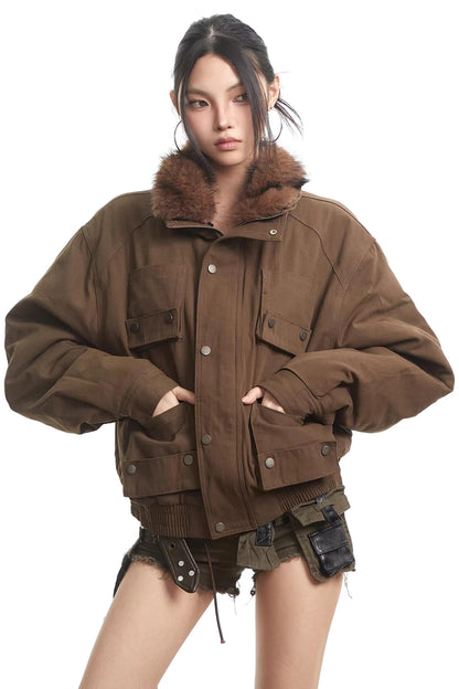 Dark Brown Fur Collar Jacket
