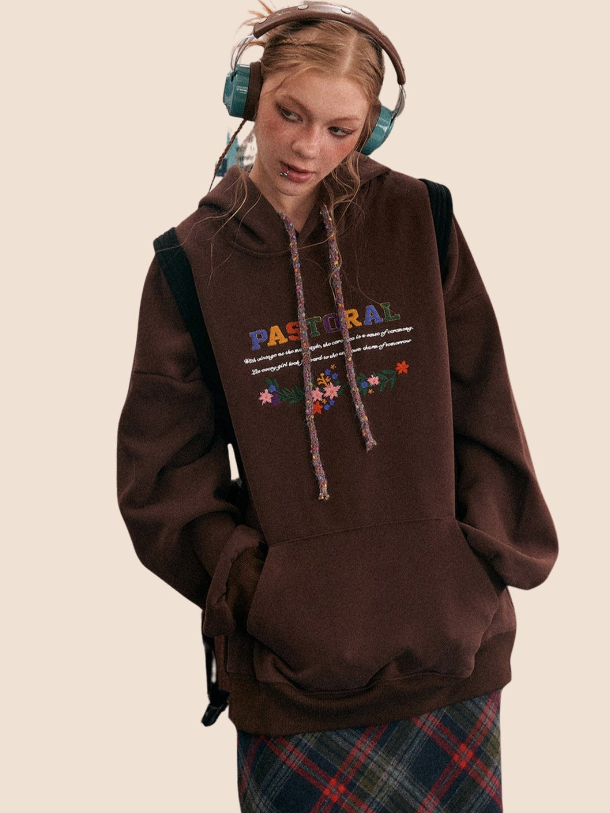 Vintage Embroidered Hooded Sweatshirt