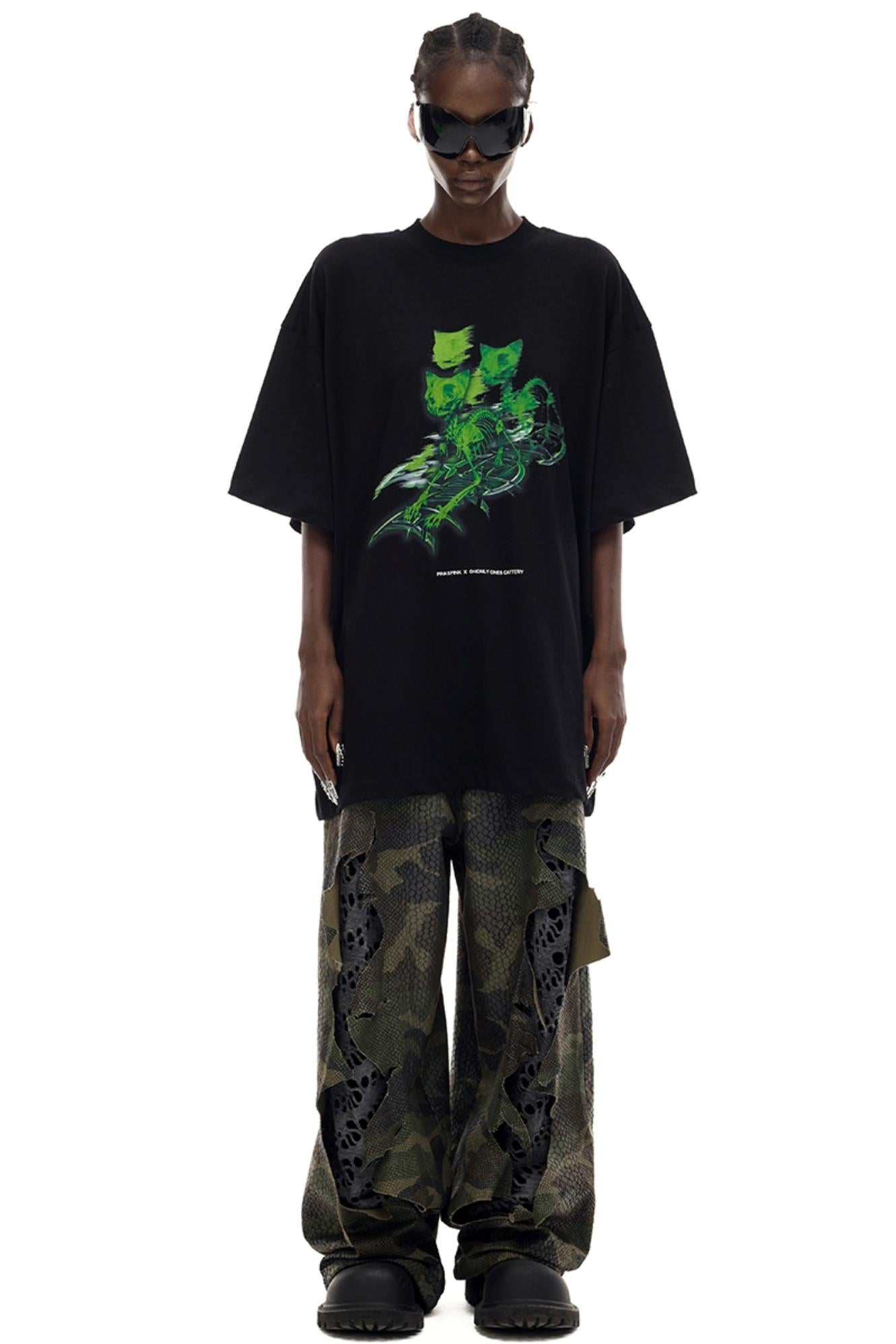 Cat Skeleton Print T-Shirt