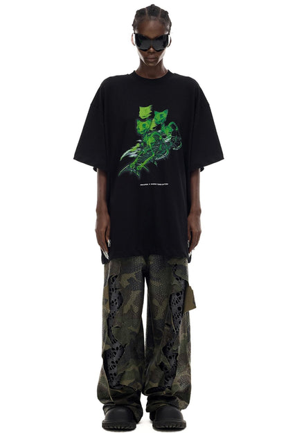 Cat Skeleton Print T-Shirt