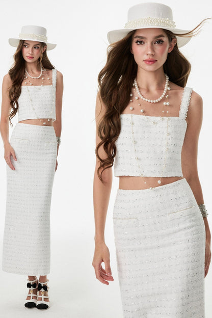 White Small Fragrance Three-Piece Slimming Jacket Set-Up