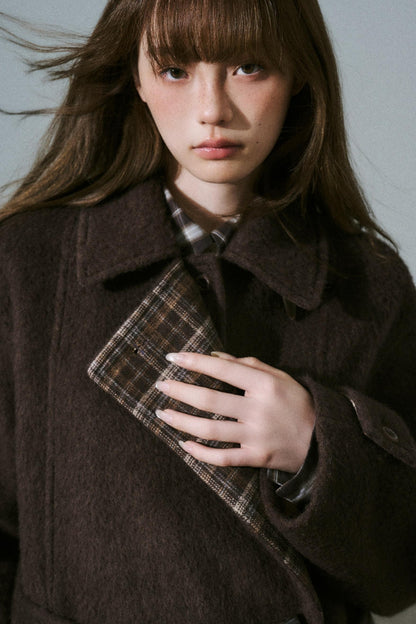 Wool Tweed Plaid Long Coat