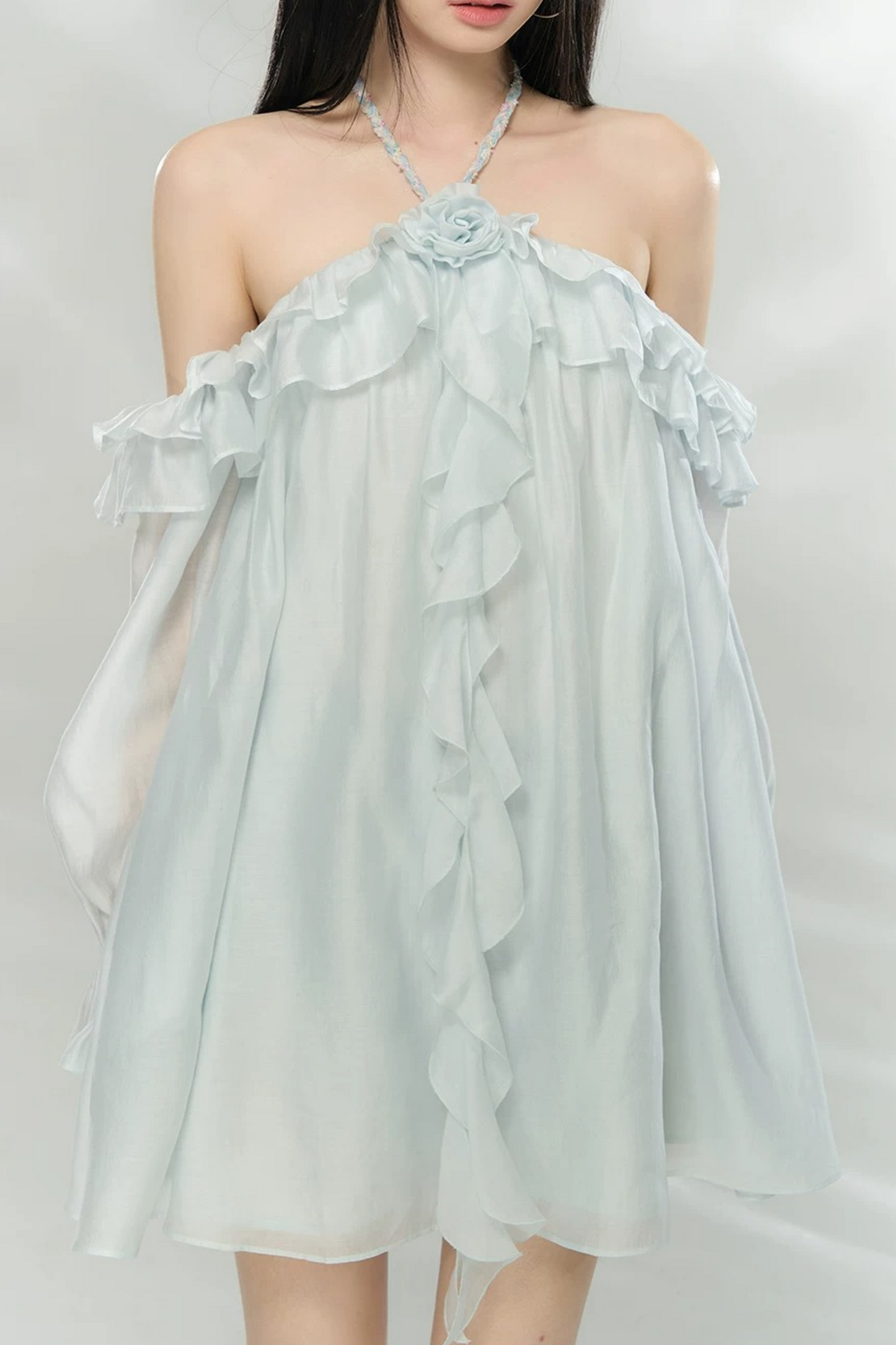 Flowing Ruffled Halter Dress