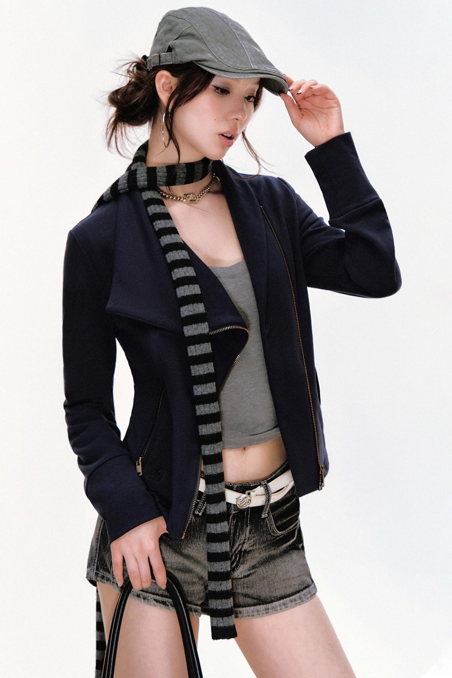 Lapel Diagonal Placket Short Jacket