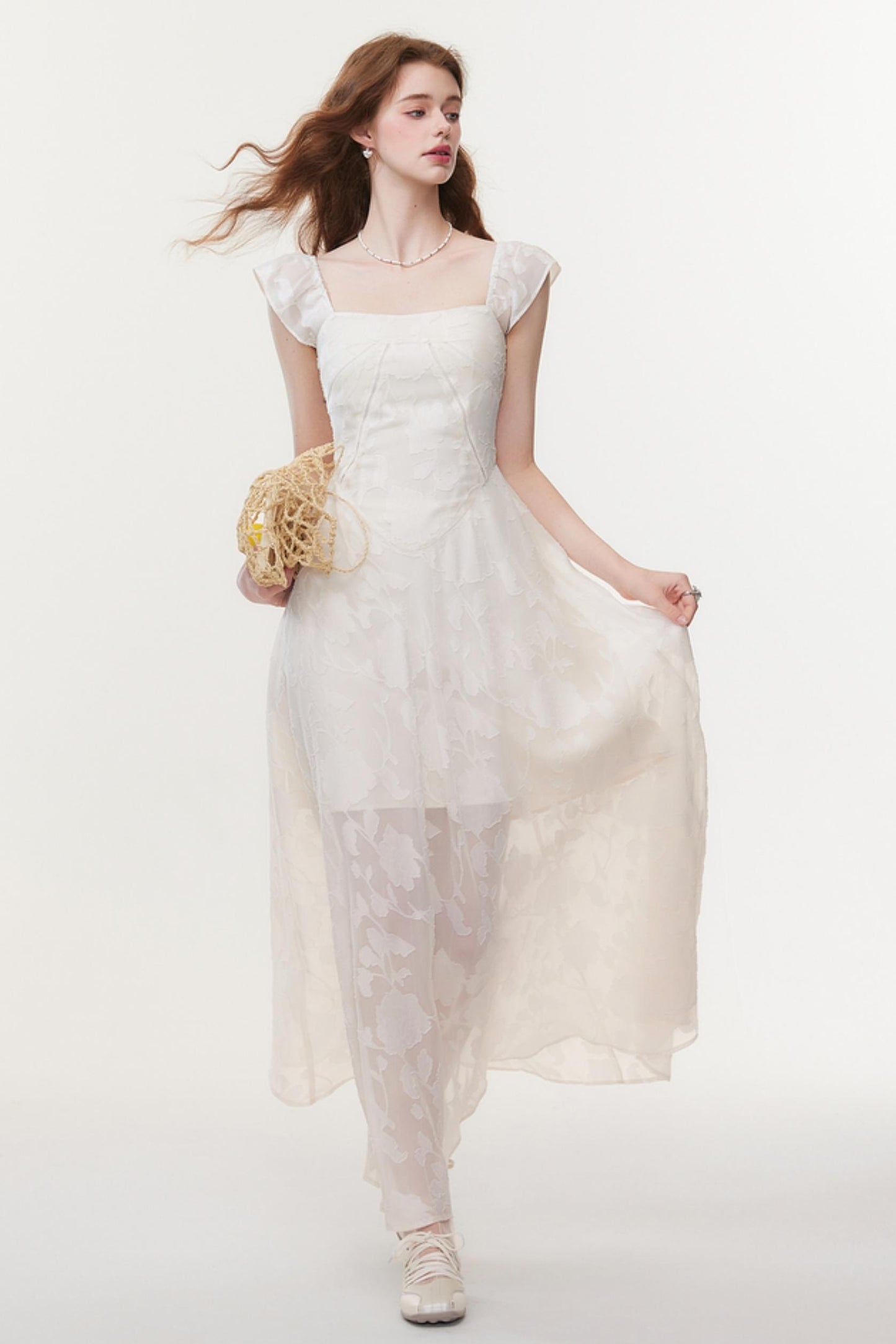 Slim Fit Square Neck Jacquard Dress