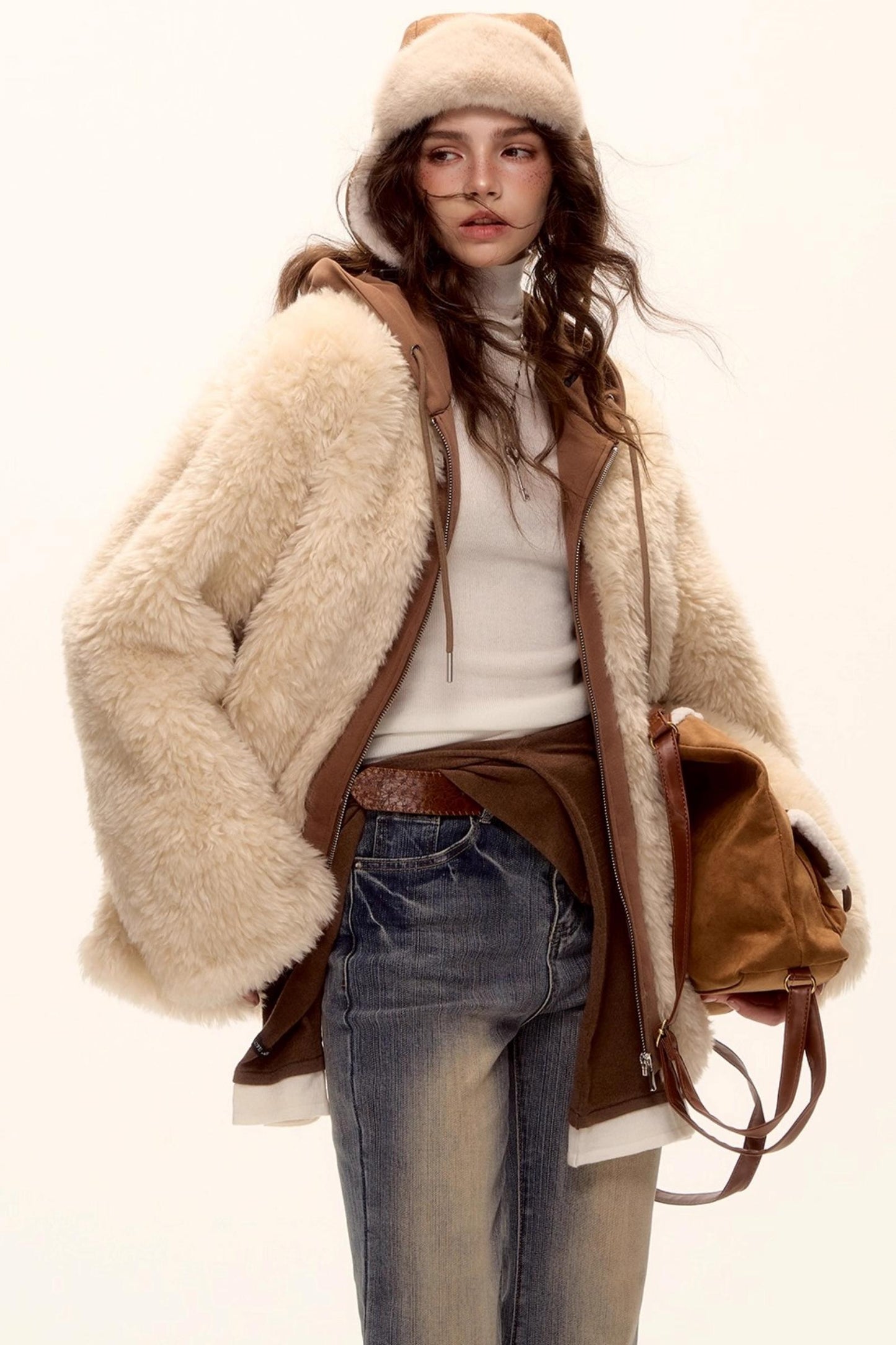 Hooded Fur Patchwork Jacket