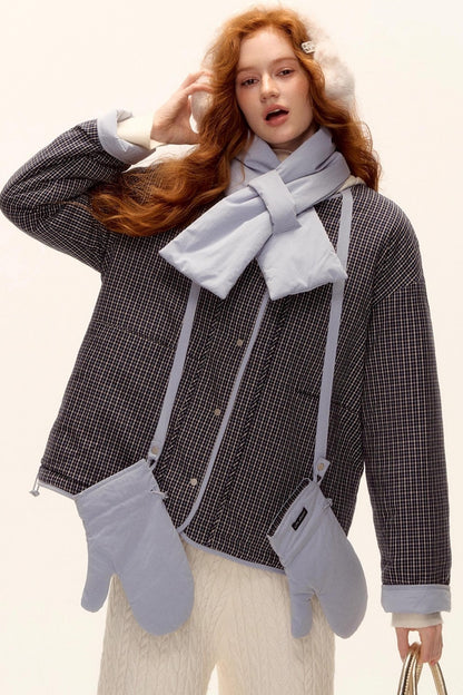 Milk Blue Plaid Cotton Jacket Set