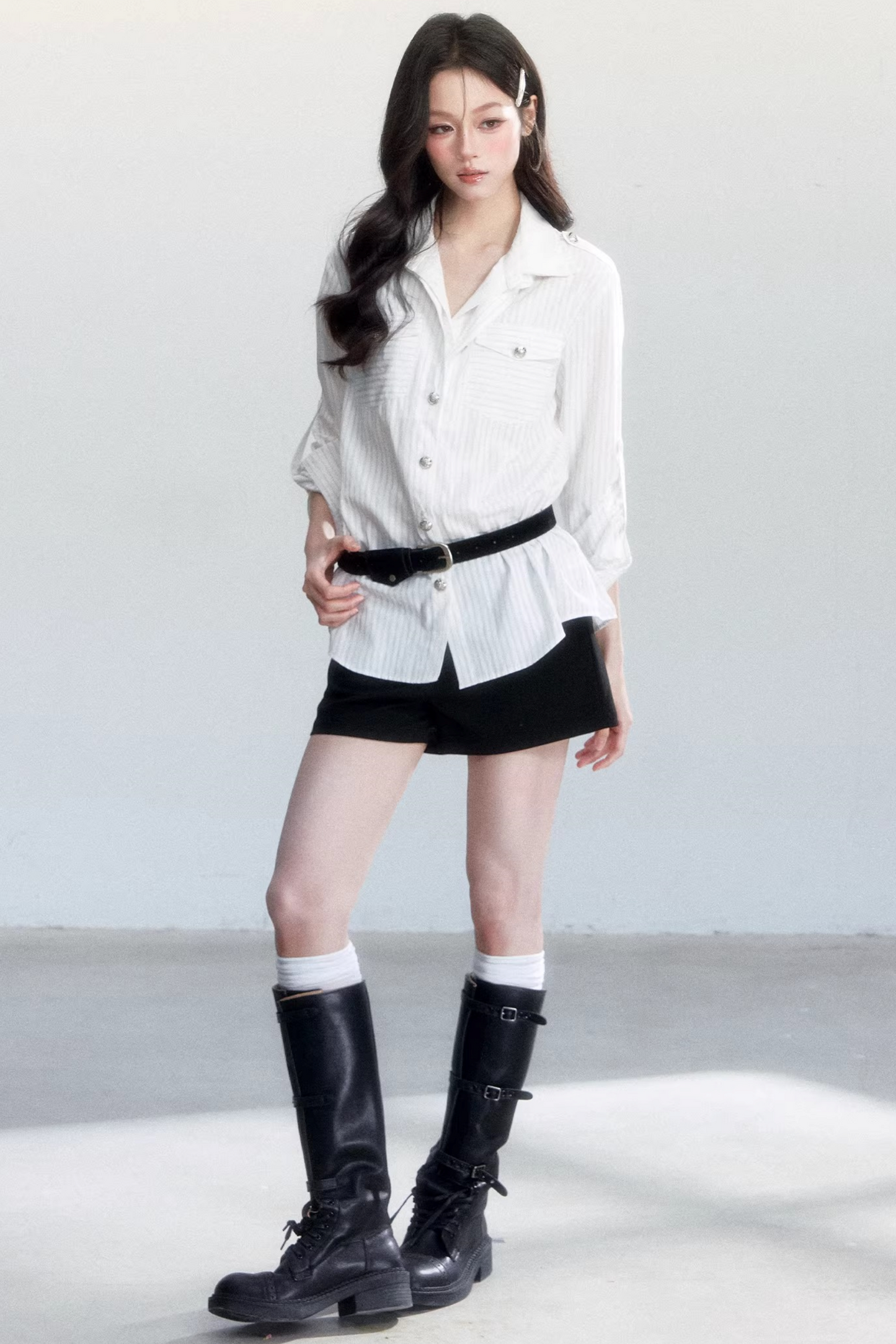 Striped Elegance Shirt Skirt Set-Up