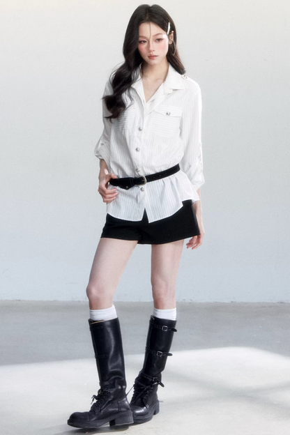 Striped Elegance Shirt Skirt Set-Up