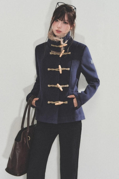 Vintage Toggle Woolen Fur Collar Coat