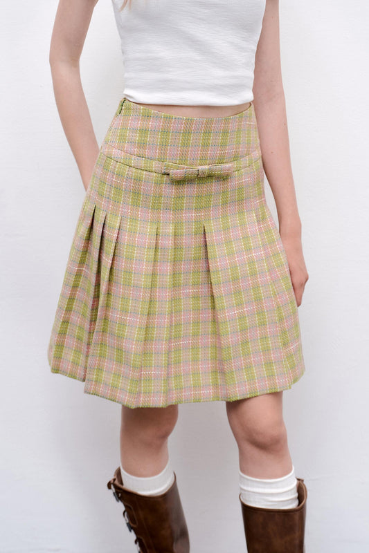 Plaid Irregular Pleated Skirt