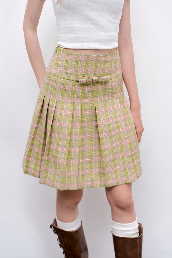Plaid Irregular Pleated Skirt