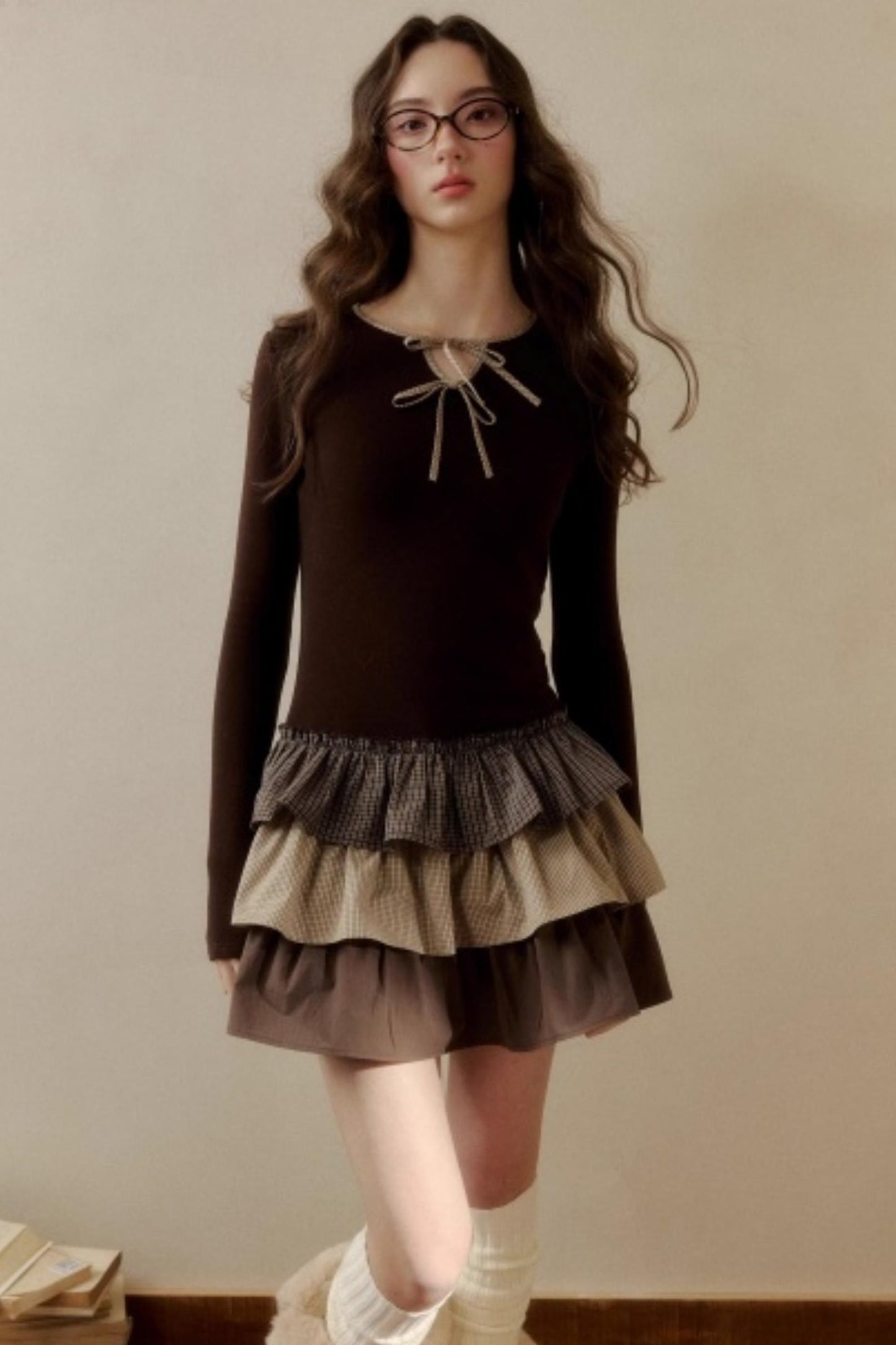 Retro Plaid Knit Tutu Skirt Dress