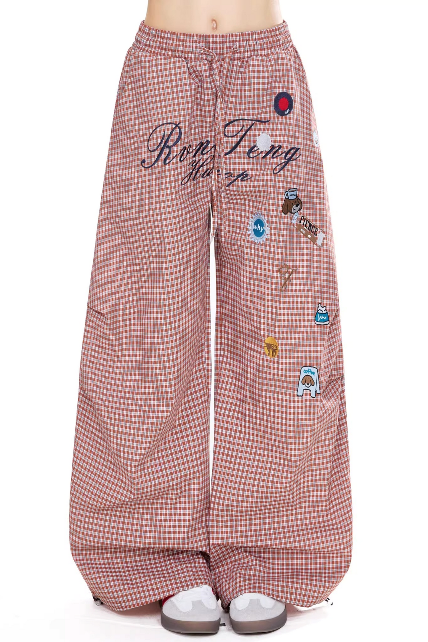 체크 레트로 와이드 레그 팬츠