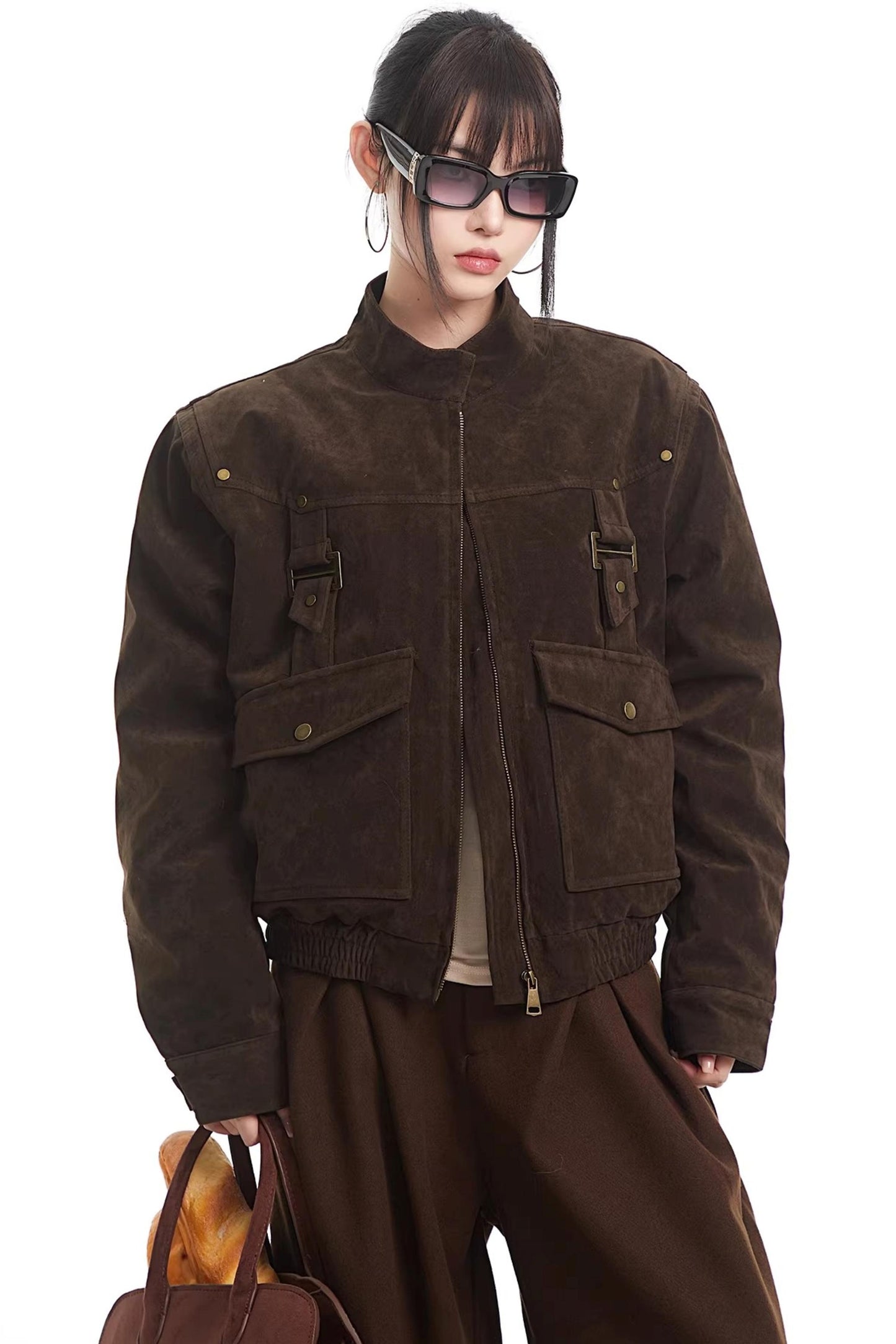 Retro Suede Stand-Up Collar Jacket