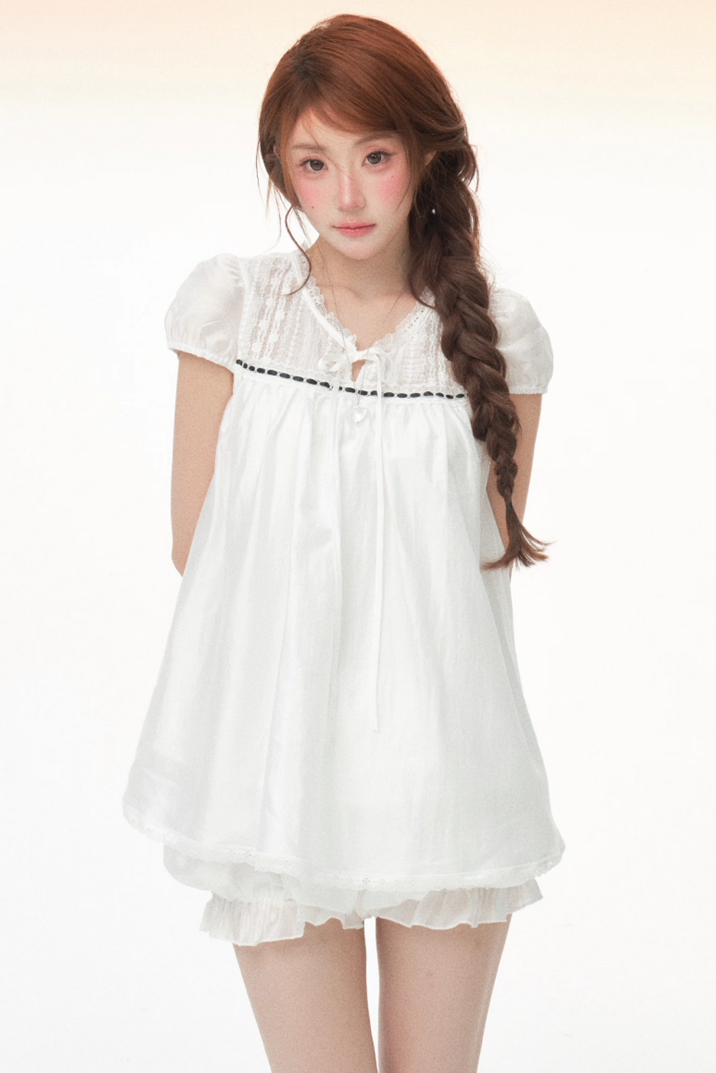 Tencel Lace Puff Sleeve Dress Set-Up