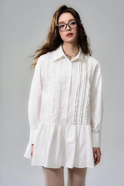 Flared Hem Lace Long Sleeve Dress