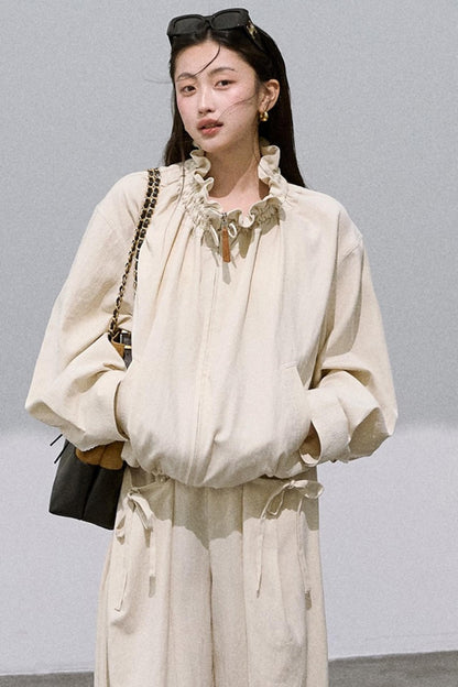 Lyocell Embroidered Drawstring Jacket Set-Up