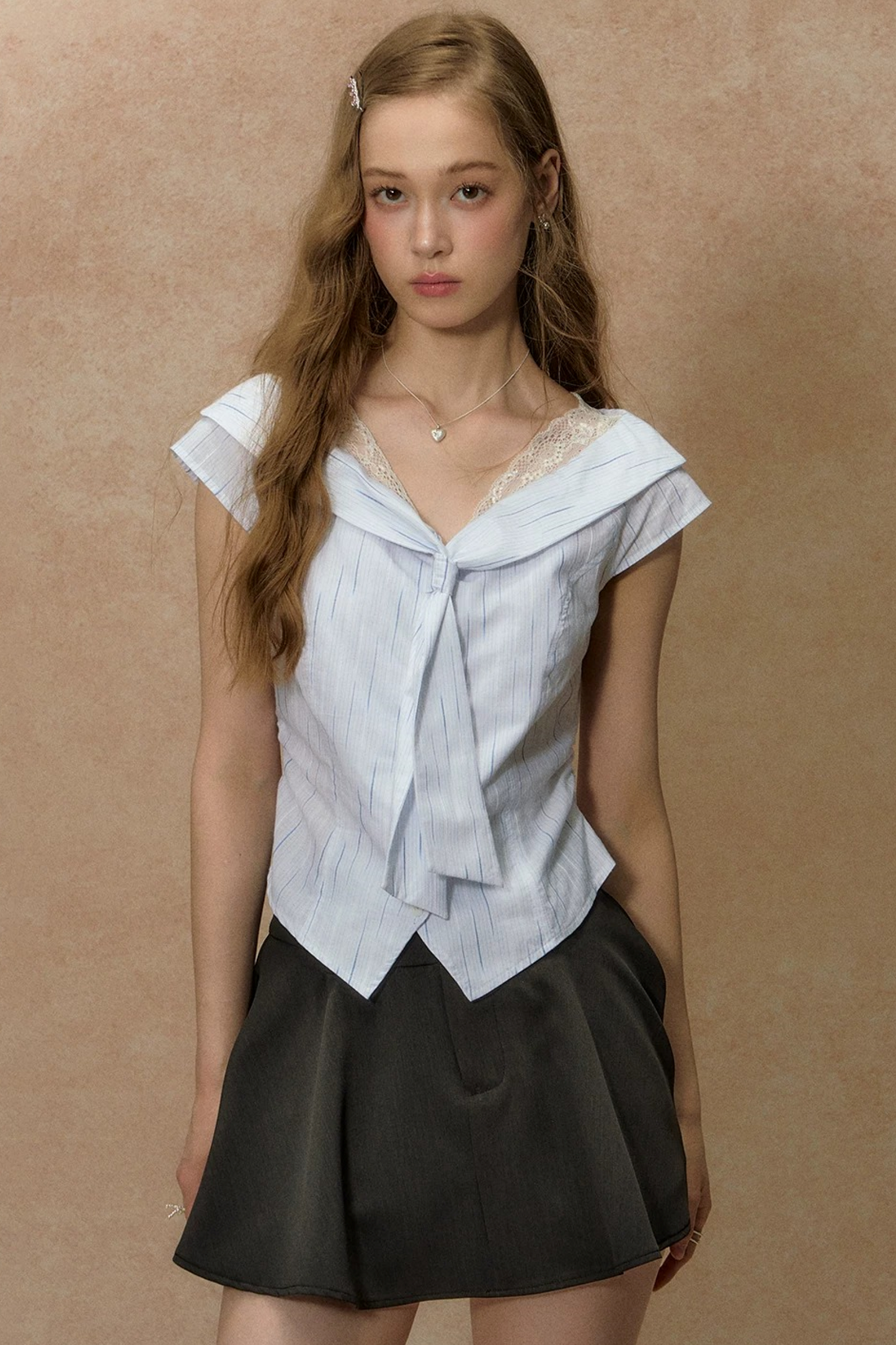 Lace-Trimmed Striped Blouse