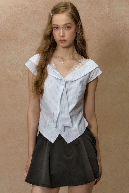 Lace-Trimmed Striped Blouse