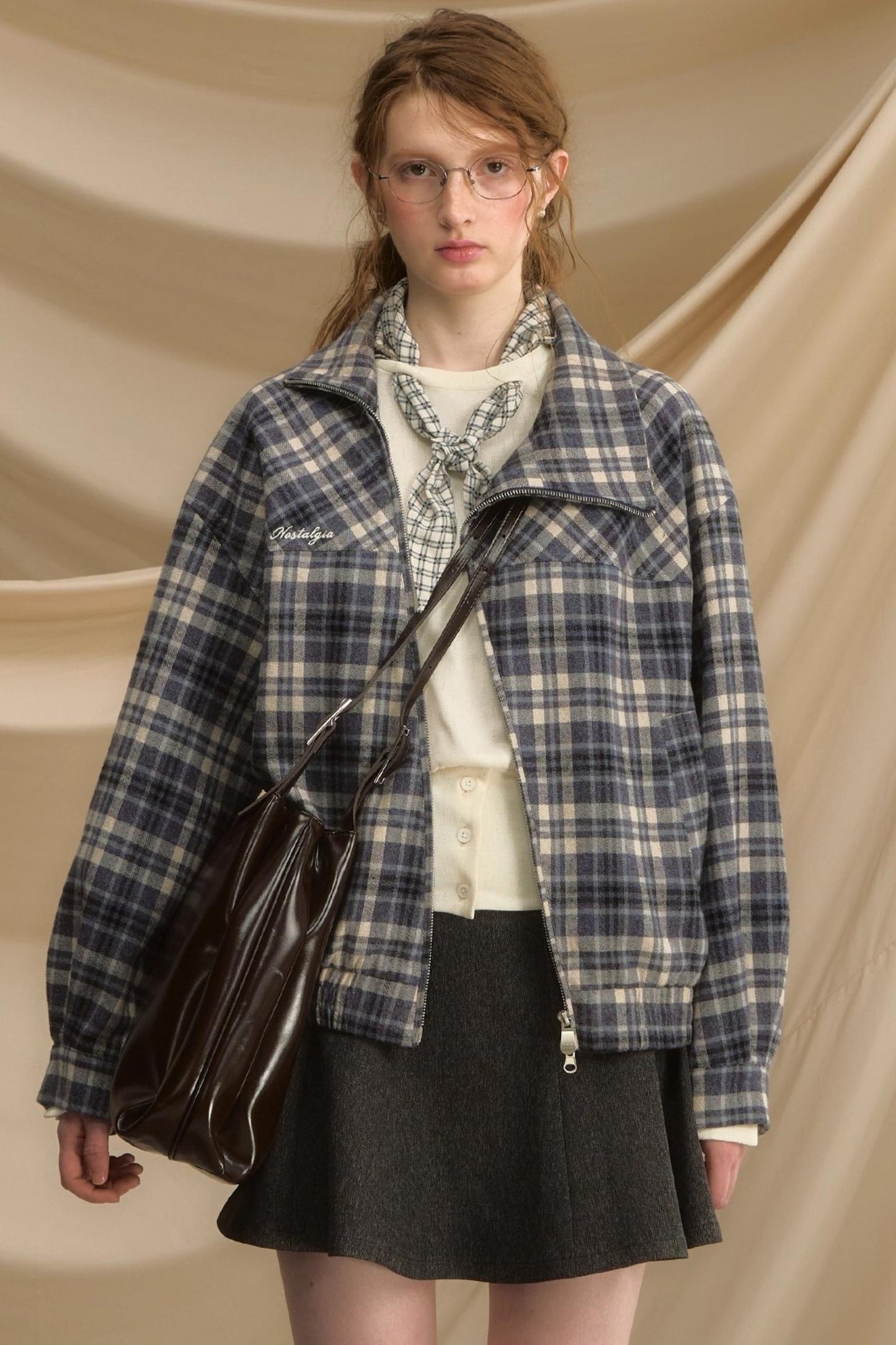 Vintage Plaid Diagonal Flight Jacket