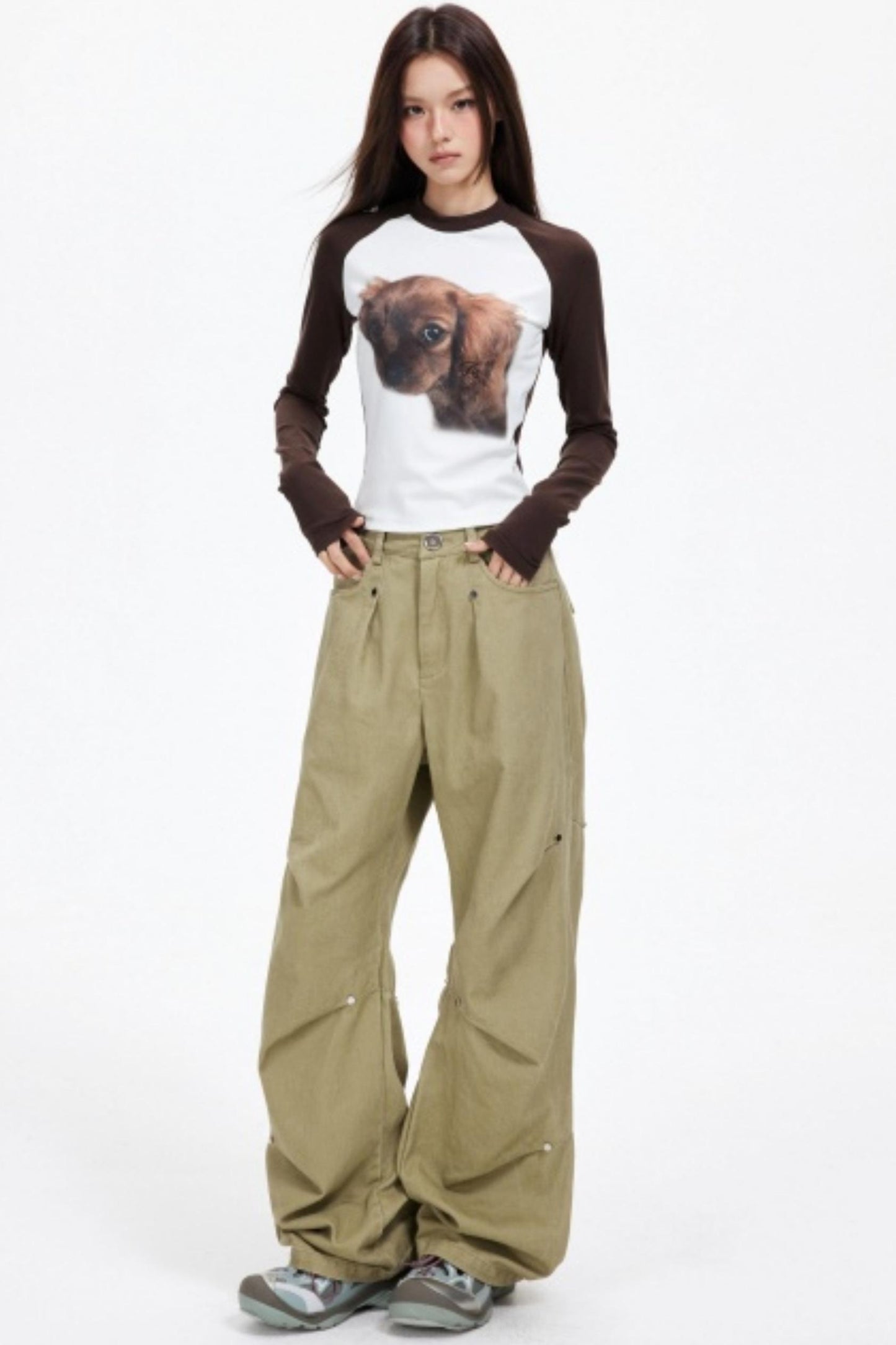 Functional Pleated Stud Cargo Pants