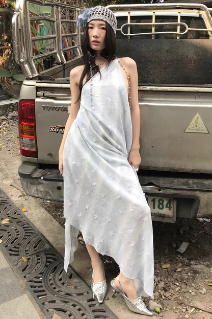 Blue Butterfly High-Slit Dress