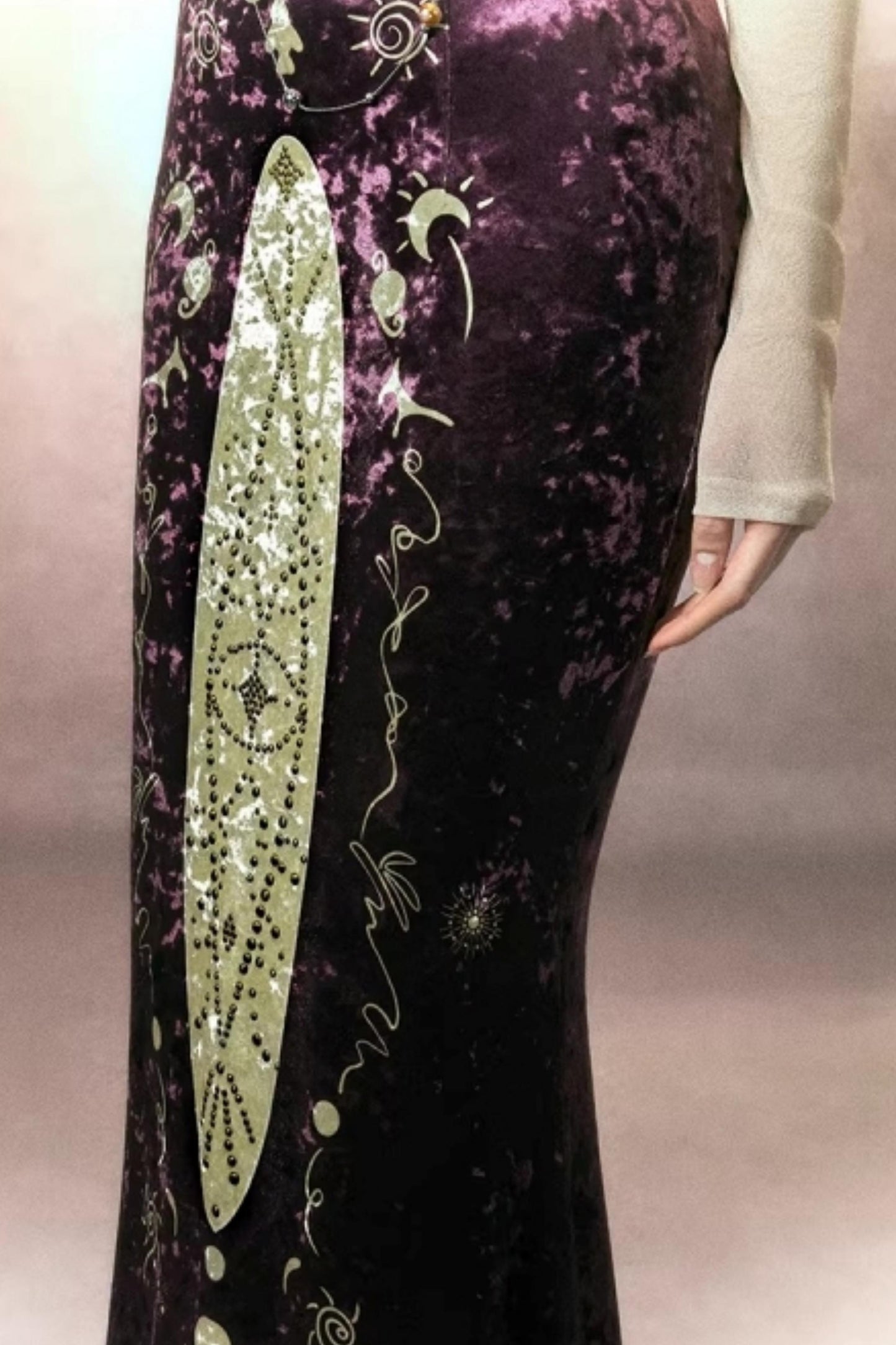 Hand-Painted Velvet Fishtail Skirt