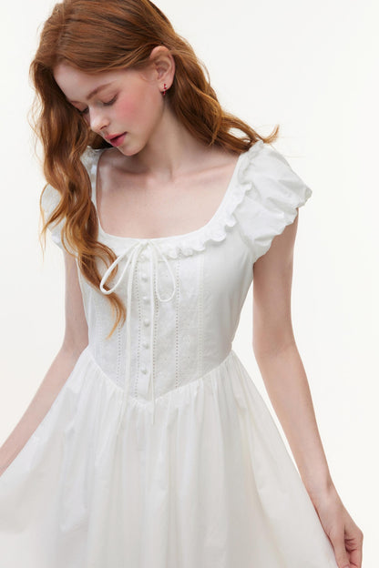 U-Neck White A-Line Dress