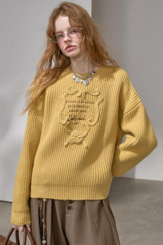 Ribbon Embroidery Crew Neck Sweater