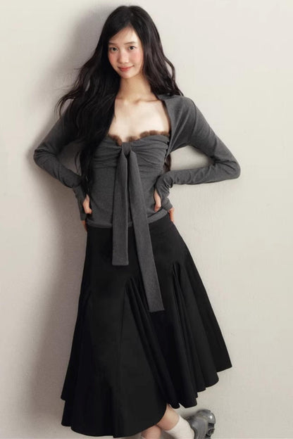 Deep Flower Bandeau Knitted Cam Jacket Set-Up