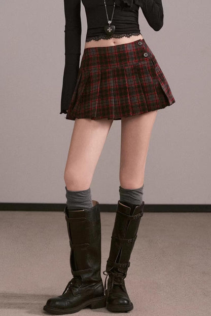Plaid Wool Pleated Skirt