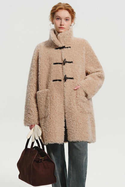 Designer Plus Horn Button Sheep Wool Coat