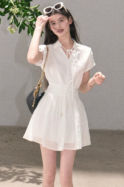 Lyocell Sheer Tie-Up Dress