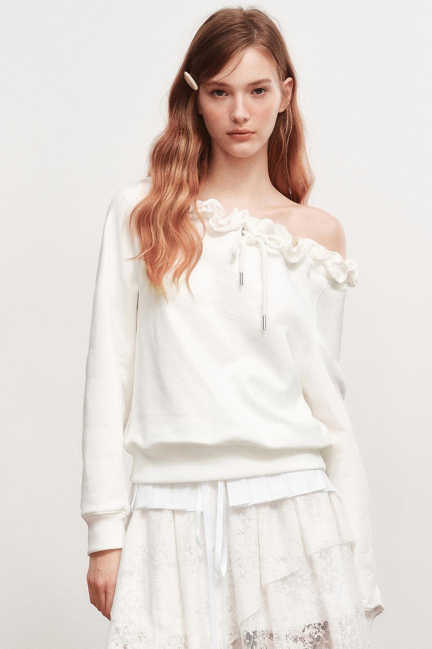 Ruffle Long-Sleeved Sweatshirt