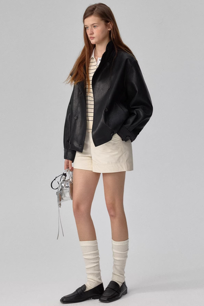 Black Matte Leather Biker Jacket