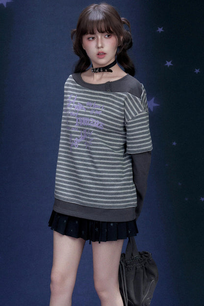 Striped Graffiti Print Top