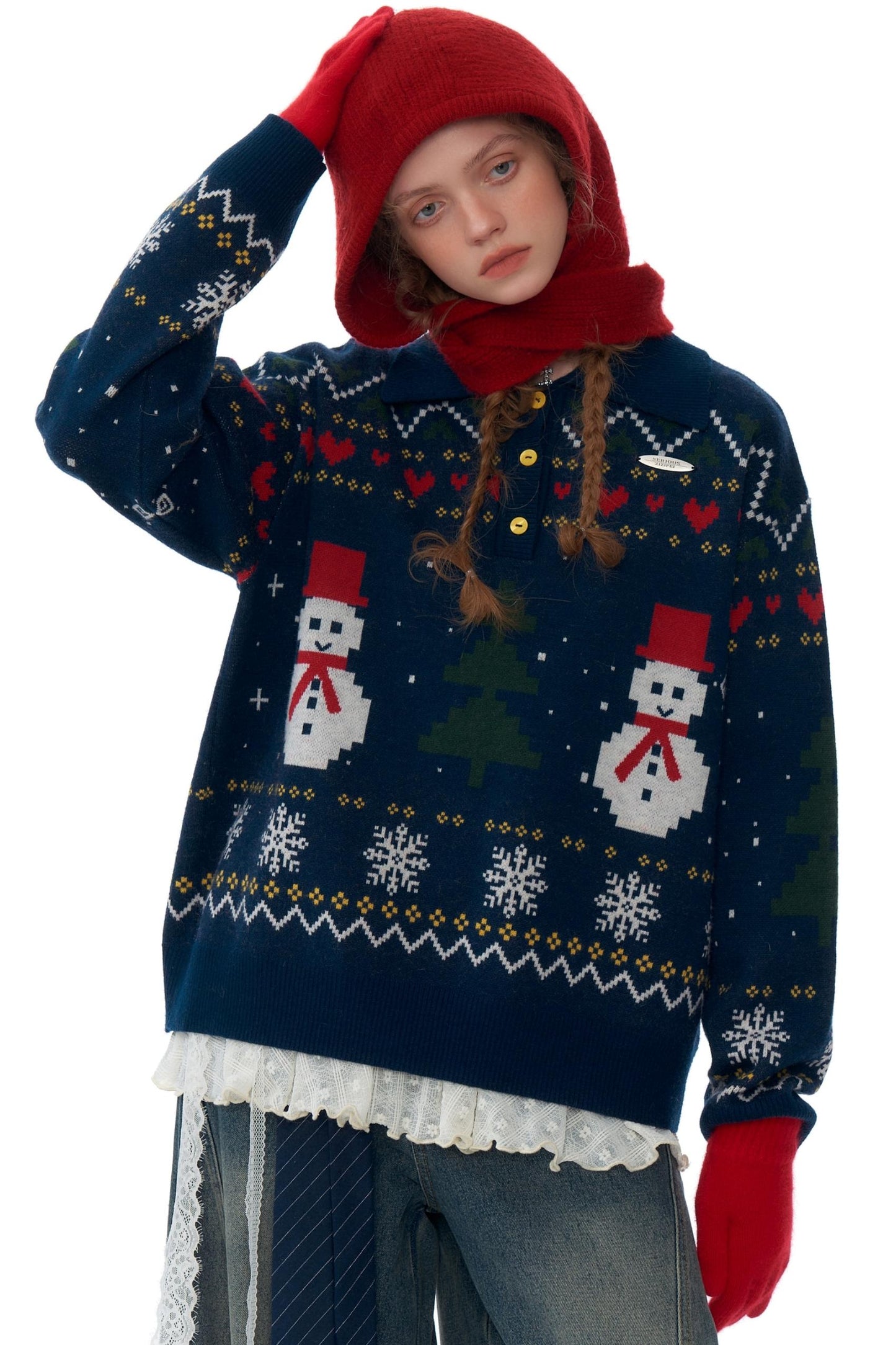 Retro Snowman Dark Blue Sweater