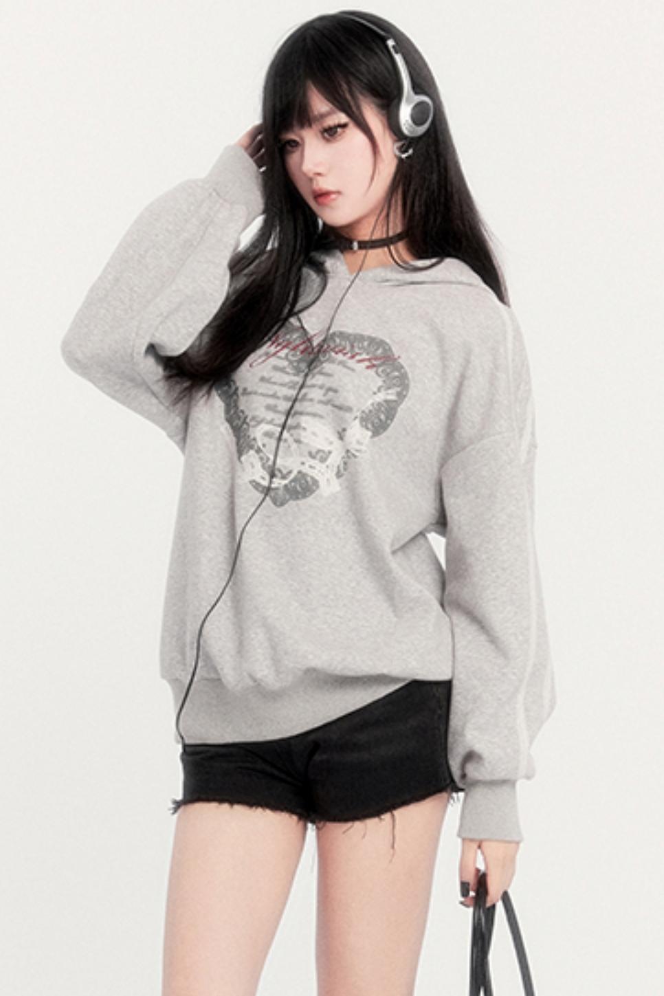 VOCK Sweet Cool Vortex American casual sports style babes autumn and winter velvet loose hooded sweatshirt top