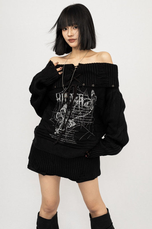 Vintage Bow Print Off-the-Shoulder Top