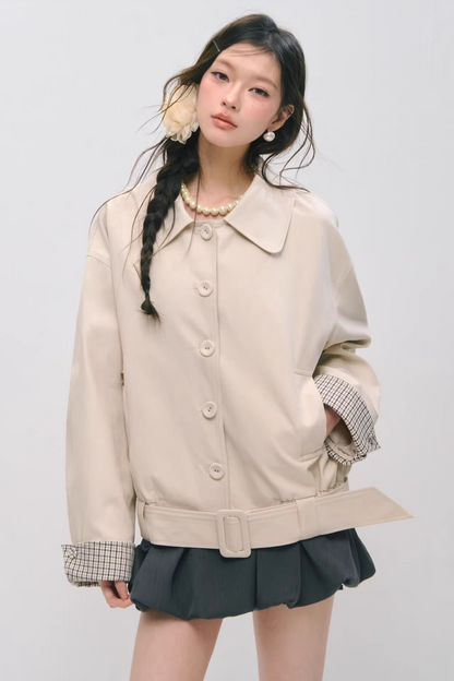Jacke mit Karomuster, Patchwork, Revers und Knöpfen