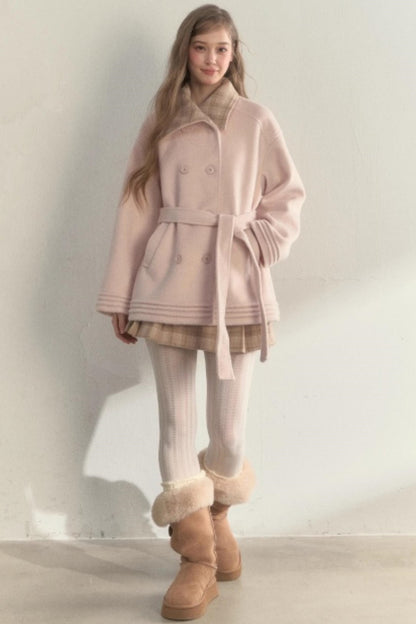 Plaid Double-Breasted Wool Coat