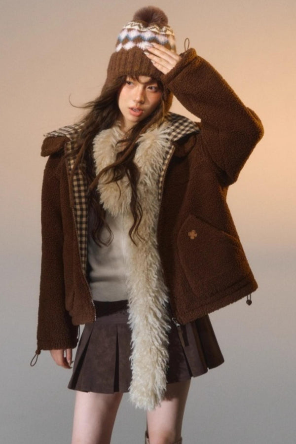 Reversible Plaid Patchwork Fleece Jacket