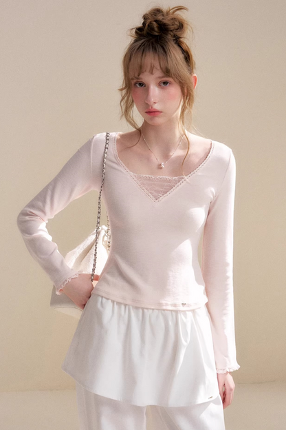 Unregelmäßiges Spitzen-Patchwork-Oberteil