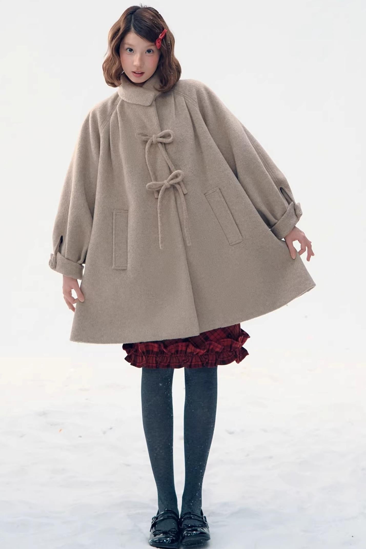 Retro Woolen Bow Coat