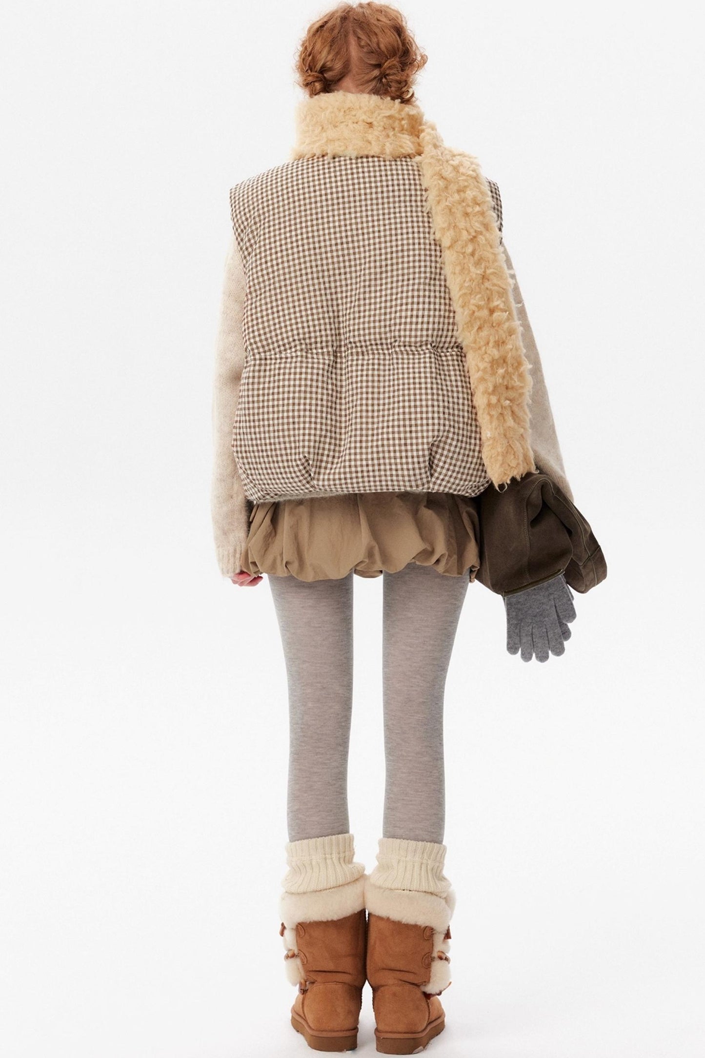 Linen Plaid Down Vest Jacket