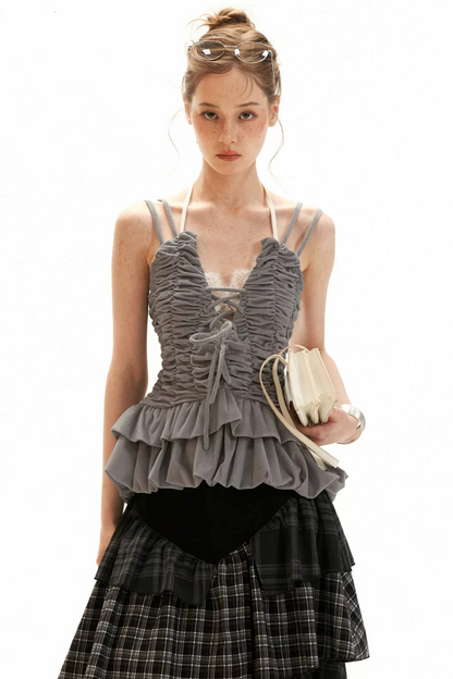 Corduroy Pleated Camisole Top Set-Up