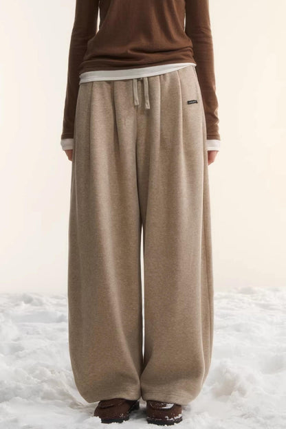 Velvet-Feel Curved-Leg Pants