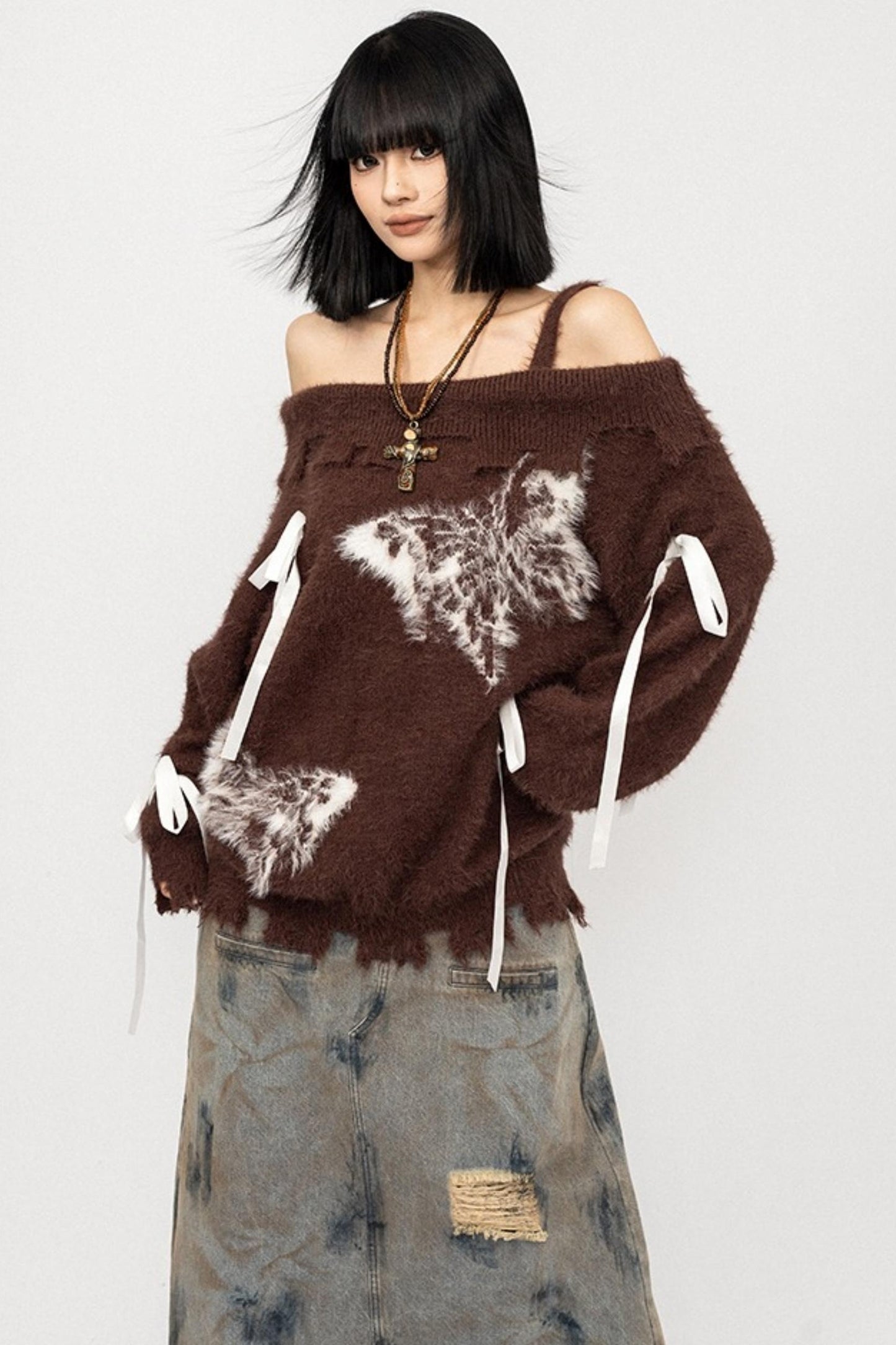 Off-The-Shoulder butterfly Loose Top