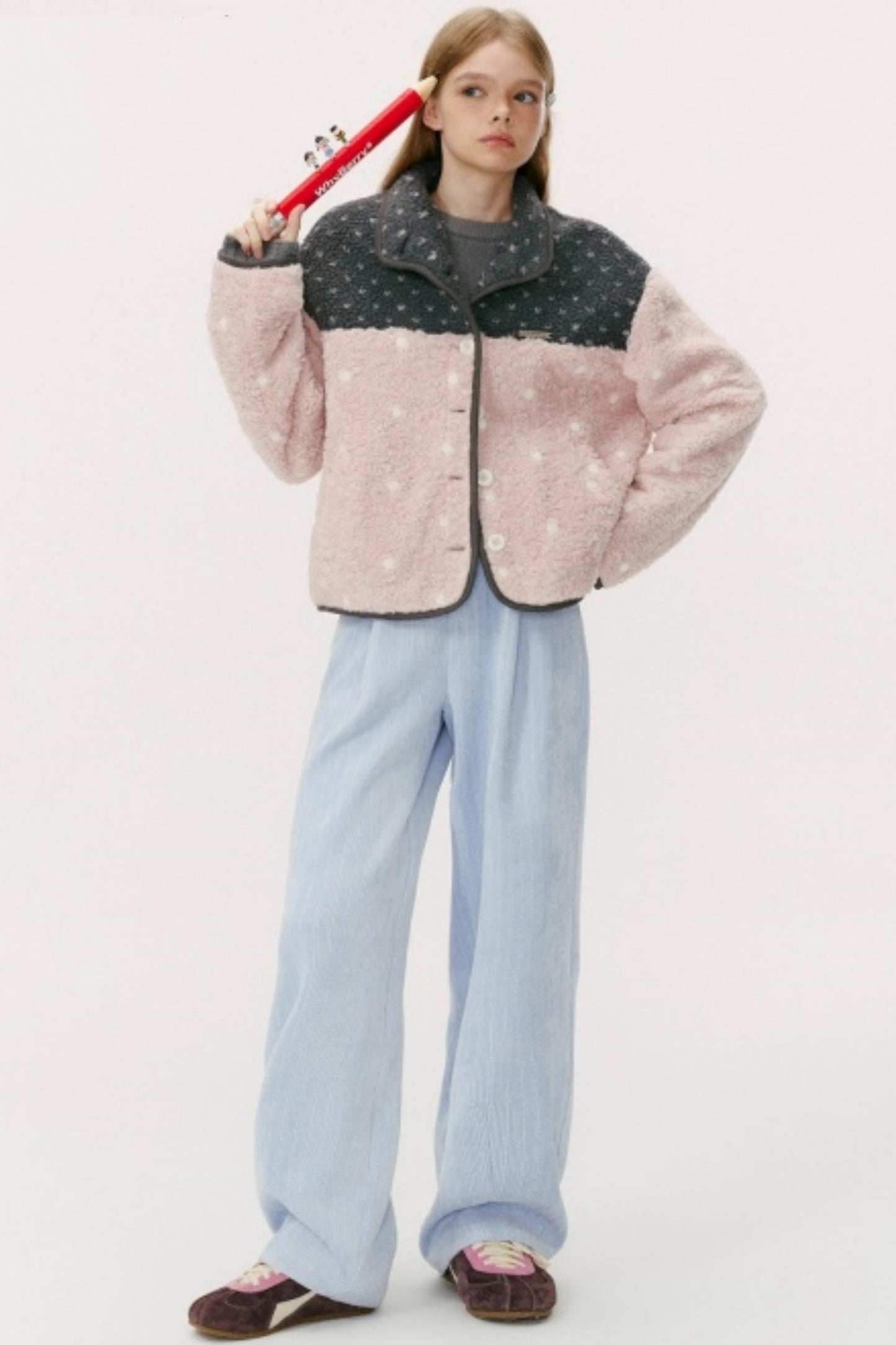 Lambswool Polka Dot Patchwork Jacket
